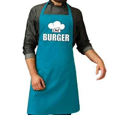 Chef burger keukenschort / keukenschort turquoise heren