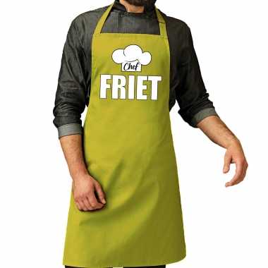 Chef friet keukenschort / keukenschort lime groen heren