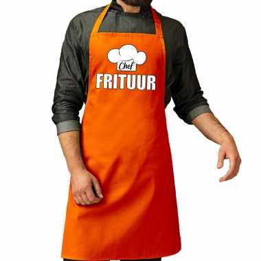 Chef frituur keukenschort / keukenschort oranje heren koningsdag/ nederland/ ek/ wk