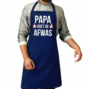 Papa doet afwas cadeau katoenen keukenschort blauw heren