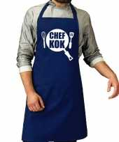 Chef kok barbeque keukenschort keukenschort kobalt blauw her
