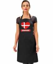 Denemarken hart vlag barbecuekeukenschort keukenschort zwart