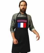 Frankrijk vlag barbecuekeukenschort keukenschort zwart volwassenen