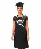 Master chef keukenschort zwart dames zwarte koksmuts