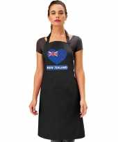 Nieuw zeeland hart vlag barbecuekeukenschort keukenschort zwart
