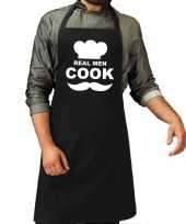 Real men cook bbq barbecue cadeau katoenen keukenschort zwart heren