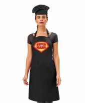 Super mama keukenschort zwart dames zwarte kokmuts