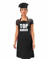 Top kokkie keukenschort zwart dames koksmuts zwart