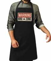 Warning bbq zone bbq keukenschort keukenschort zwart heren